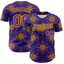 Load image into Gallery viewer, Custom Purple Gold 3D Pattern Design Navigation Compass Authentic Baseball Jersey
