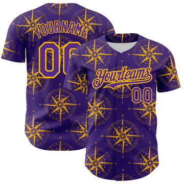 Custom Purple Gold 3D Pattern Design Navigation Compass Authentic Baseball Jersey