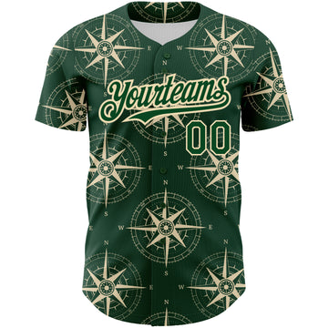 Custom Green City Cream 3D Pattern Design Navigation Compass Authentic Baseball Jersey