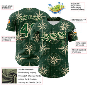 Custom Green City Cream 3D Pattern Design Navigation Compass Authentic Baseball Jersey