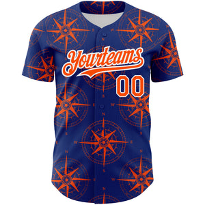 Custom Royal Orange-White 3D Pattern Design Navigation Compass Authentic Baseball Jersey