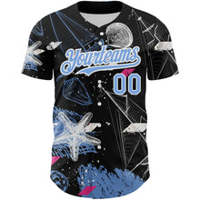 Load image into Gallery viewer, Custom Black Light Blue-White 3D Pattern Design Sailing Boats Authentic Baseball Jersey
