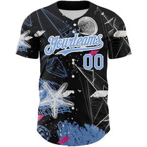 Custom Black Light Blue-White 3D Pattern Design Sailing Boats Authentic Baseball Jersey