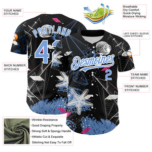 Custom Black Light Blue-White 3D Pattern Design Sailing Boats Authentic Baseball Jersey