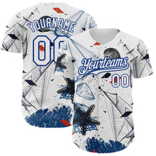 Load image into Gallery viewer, Custom White Royal 3D Pattern Design Sailing Boats Authentic Baseball Jersey
