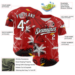 Custom Red White-Black 3D Pattern Design Sailing Boats Authentic Baseball Jersey