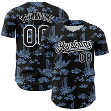 Load image into Gallery viewer, Custom Black White-Light Blue 3D Pattern Design Boats And Fish Authentic Baseball Jersey
