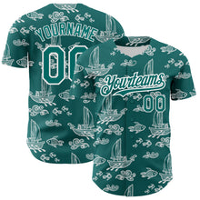 Load image into Gallery viewer, Custom Teal White 3D Pattern Design Boats And Fish Authentic Baseball Jersey
