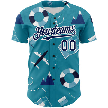 Custom Lakes Blue Navy-White 3D Pattern Design Holiday Travel Authentic Baseball Jersey