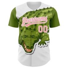 Load image into Gallery viewer, Custom White Medium Pink 3D Pattern Design Cartoon Crocodile Authentic Baseball Jersey
