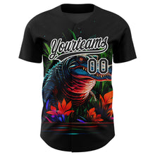 Load image into Gallery viewer, Custom Black White 3D Pattern Design Neon Crocodile Authentic Baseball Jersey
