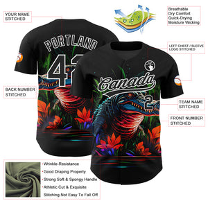 Custom Black White 3D Pattern Design Neon Crocodile Authentic Baseball Jersey