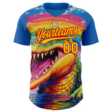 Load image into Gallery viewer, Custom Royal Gold-Red 3D Pattern Design Crocodile Authentic Baseball Jersey
