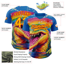 Load image into Gallery viewer, Custom Royal Gold-Red 3D Pattern Design Crocodile Authentic Baseball Jersey
