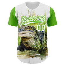 Load image into Gallery viewer, Custom White Aurora Green 3D Pattern Design Crocodile Authentic Baseball Jersey
