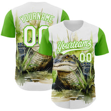 Load image into Gallery viewer, Custom White Aurora Green 3D Pattern Design Crocodile Authentic Baseball Jersey
