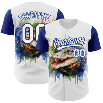 Custom White Royal 3D Pattern Design Crocodile Authentic Baseball Jersey