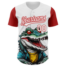 Load image into Gallery viewer, Custom White Red 3D Pattern Design Cartoon Crocodile Authentic Baseball Jersey
