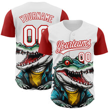 Load image into Gallery viewer, Custom White Red 3D Pattern Design Cartoon Crocodile Authentic Baseball Jersey
