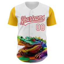 Load image into Gallery viewer, Custom White Red-Yellow 3D Pattern Design Colorful Crocodile Authentic Baseball Jersey
