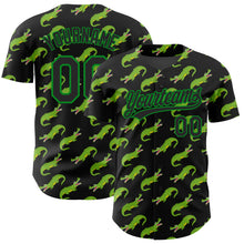 Load image into Gallery viewer, Custom Black Grass Green 3D Pattern Design Crocodile Authentic Baseball Jersey
