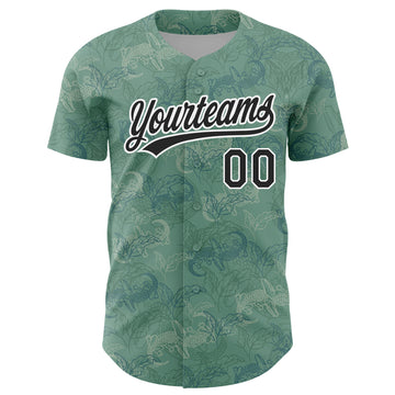 Custom Green Black-White 3D Pattern Design Crocodile And Plant Authentic Baseball Jersey