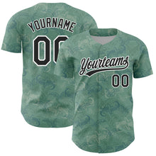 Load image into Gallery viewer, Custom Green Black-White 3D Pattern Design Crocodile And Plant Authentic Baseball Jersey
