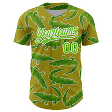 Load image into Gallery viewer, Custom Olive Aurora Green-White 3D Pattern Design Crocodile Authentic Baseball Jersey
