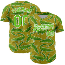 Load image into Gallery viewer, Custom Olive Aurora Green-White 3D Pattern Design Crocodile Authentic Baseball Jersey
