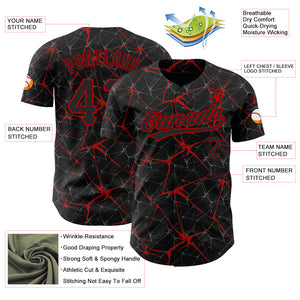 Custom Black Red 3D Pattern Design Abstract Network Authentic Baseball Jersey