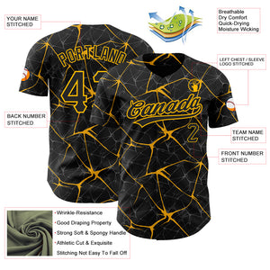 Custom Black Gold 3D Pattern Design Abstract Network Authentic Baseball Jersey