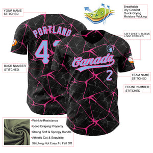 Custom Black Light Blue-Pink 3D Pattern Design Abstract Network Authentic Baseball Jersey