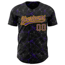 Charger l&#39;image dans la galerie, Custom Black Purple-Gold 3D Pattern Design Abstract Network Authentic Baseball Jersey
