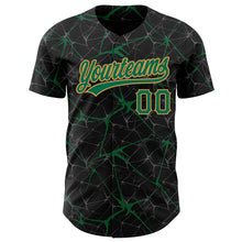 Charger l&#39;image dans la galerie, Custom Black Kelly Green-Old Gold 3D Pattern Design Abstract Network Authentic Baseball Jersey
