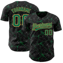 Charger l&#39;image dans la galerie, Custom Black Kelly Green-Old Gold 3D Pattern Design Abstract Network Authentic Baseball Jersey
