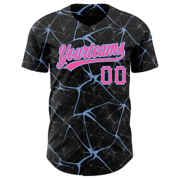 Custom Black Pink-Light Blue 3D Pattern Design Abstract Network Authentic Baseball Jersey