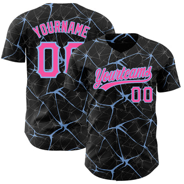 Custom Black Pink-Light Blue 3D Pattern Design Abstract Network Authentic Baseball Jersey