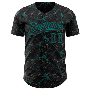 Custom Black Teal 3D Pattern Design Abstract Network Authentic Baseball Jersey