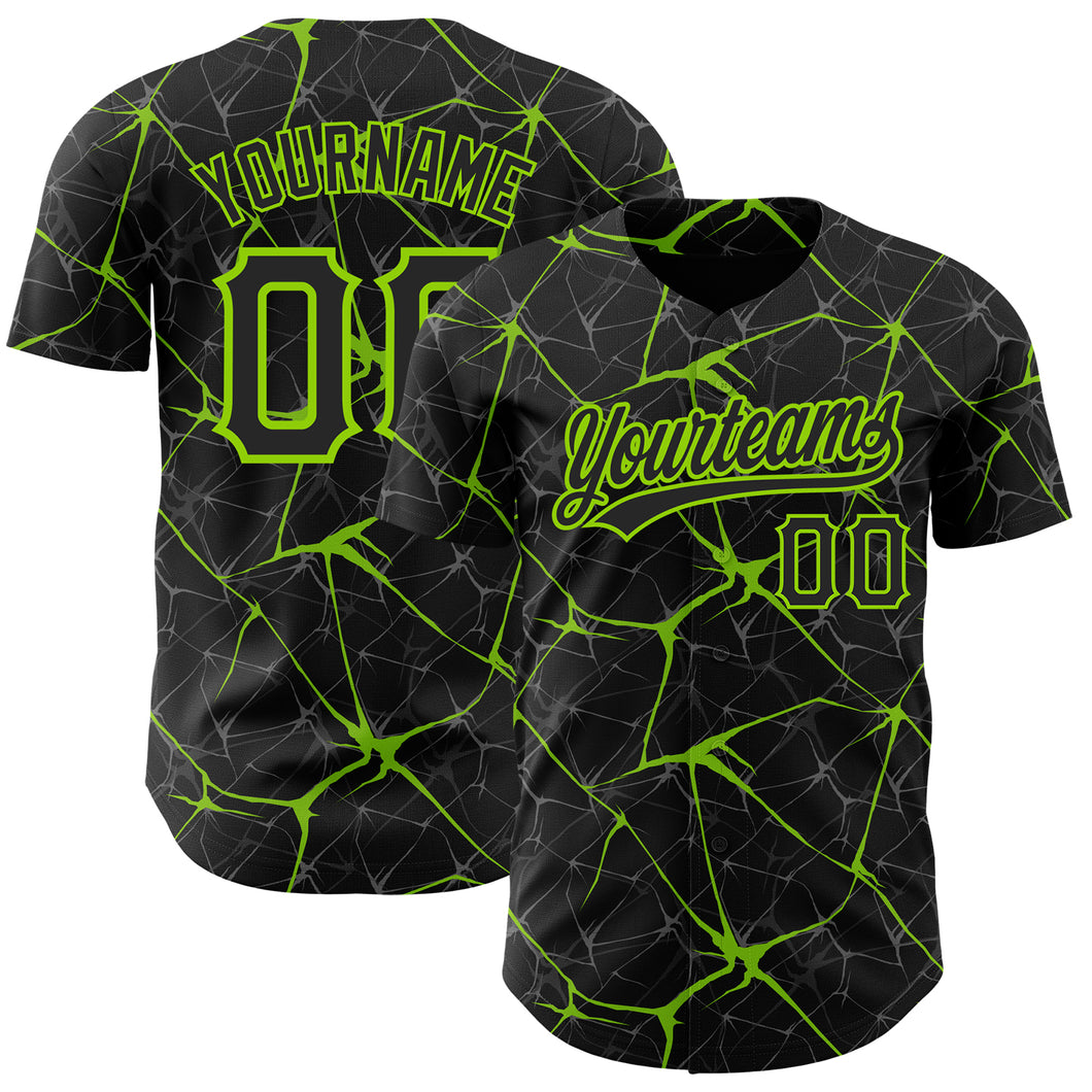 Custom Black Neon Green 3D Pattern Design Abstract Network Authentic Baseball Jersey