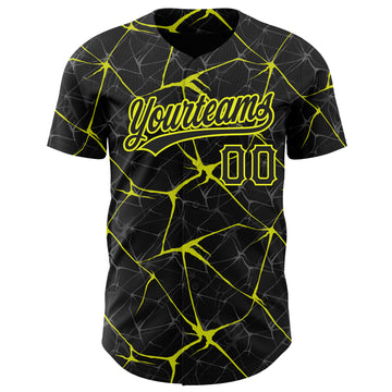 Custom Black Neon Yellow 3D Pattern Design Abstract Network Authentic Baseball Jersey