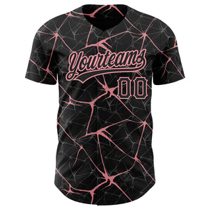 Custom Black Medium Pink 3D Pattern Design Abstract Network Authentic Baseball Jersey