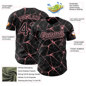 Custom Black Medium Pink 3D Pattern Design Abstract Network Authentic Baseball Jersey