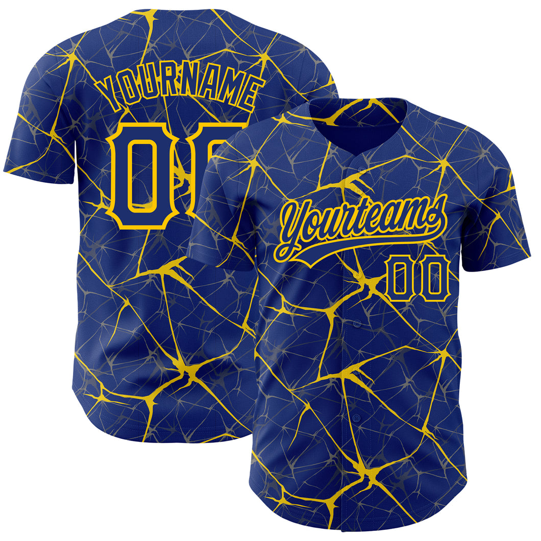 Custom Royal Yellow 3D Pattern Design Abstract Network Authentic Baseball Jersey