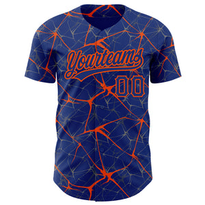 Custom Royal Orange 3D Pattern Design Abstract Network Authentic Baseball Jersey