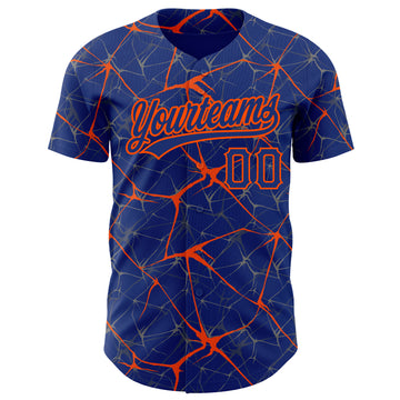 Custom Royal Orange 3D Pattern Design Abstract Network Authentic Baseball Jersey