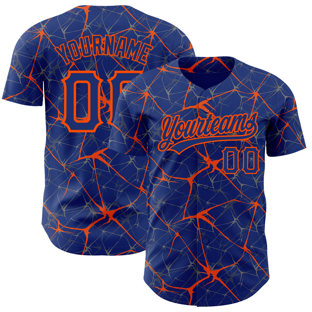 Custom Royal Orange 3D Pattern Design Abstract Network Authentic Baseball Jersey