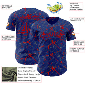 Custom Royal Red 3D Pattern Design Abstract Network Authentic Baseball Jersey