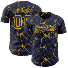 Charger l&#39;image dans la galerie, Custom Navy Gold 3D Pattern Design Abstract Network Authentic Baseball Jersey
