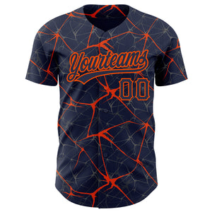 Custom Navy Orange 3D Pattern Design Abstract Network Authentic Baseball Jersey