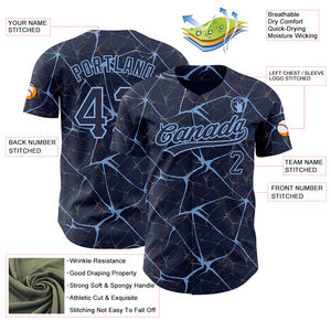 Custom Navy Light Blue 3D Pattern Design Abstract Network Authentic Baseball Jersey